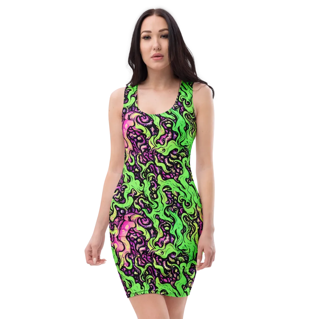 Acid Tangle on Bodycon Dress — Front