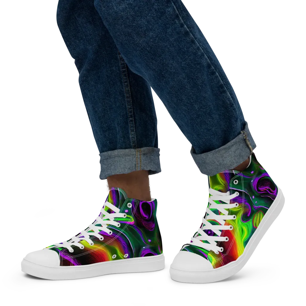Ultraviolet Lava on Men's High Top Canvas Shoes — Left