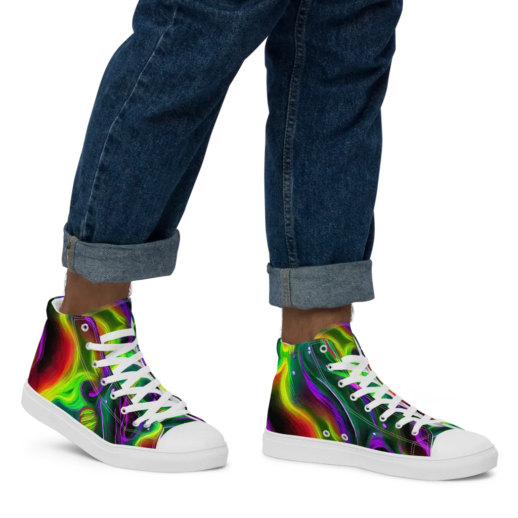 Ultraviolet Lava on Men's High Top Canvas Shoes — Right