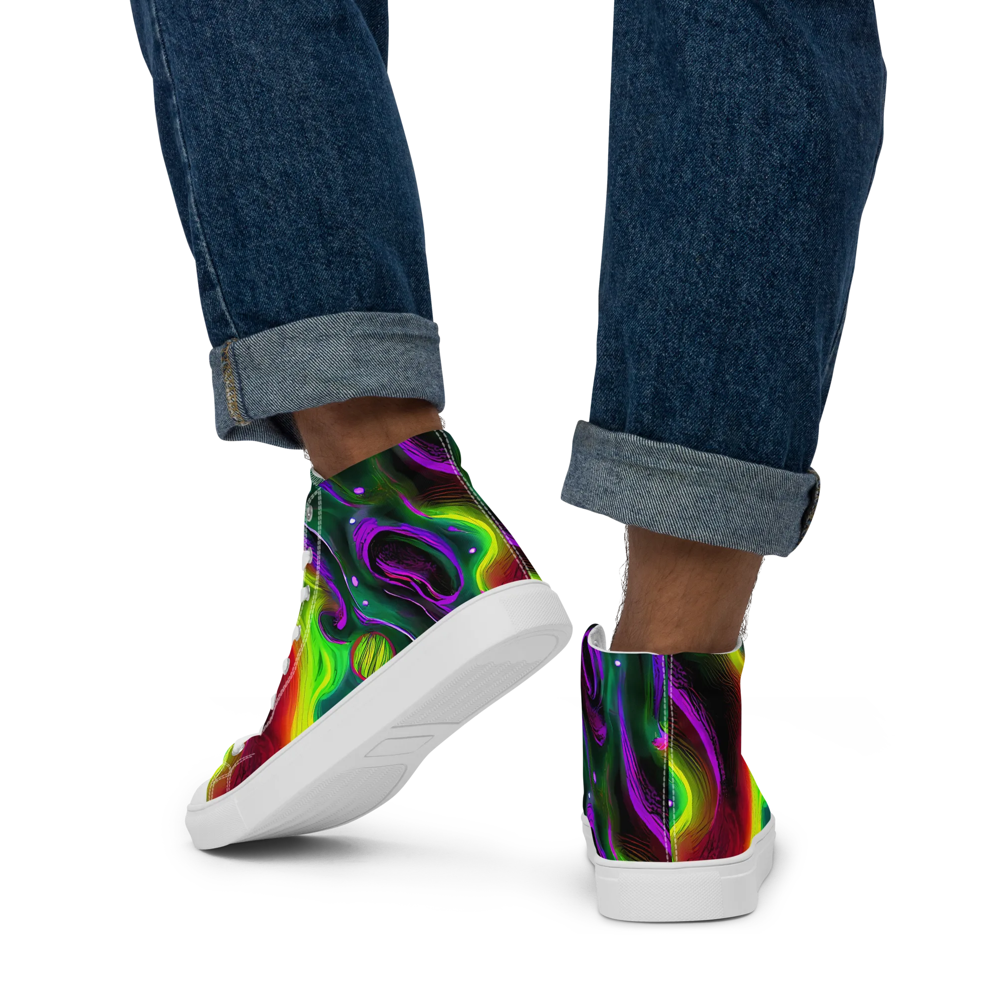 Ultraviolet Lava on Men's High Top Canvas Shoes — Back