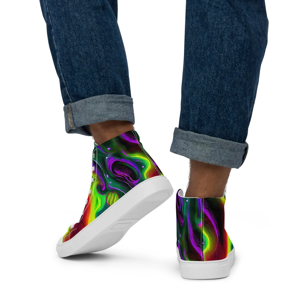 Ultraviolet Lava on Men's High Top Canvas Shoes — Back