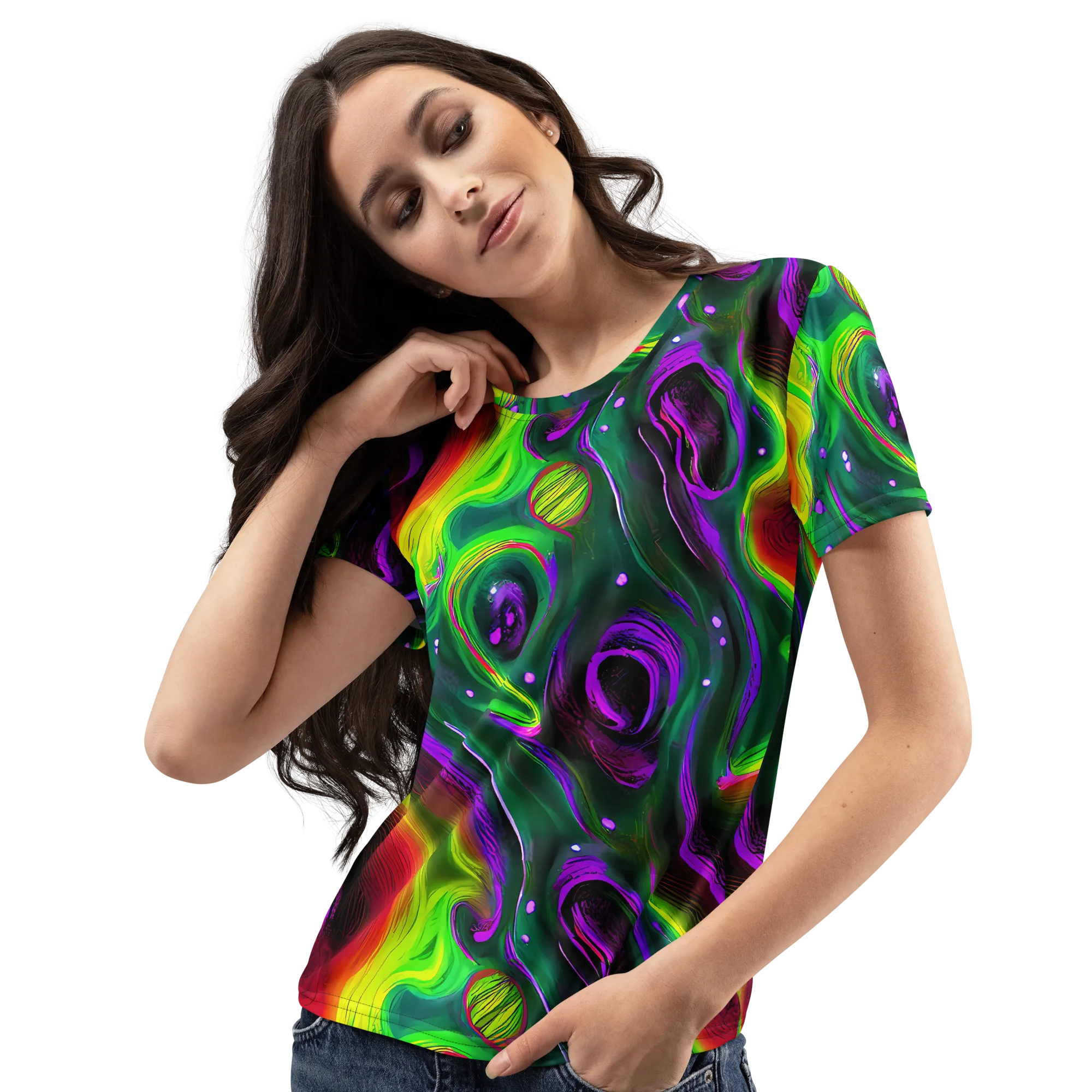 Ultraviolet Lava on Women's Crew Neck T-Shirt — Left Front