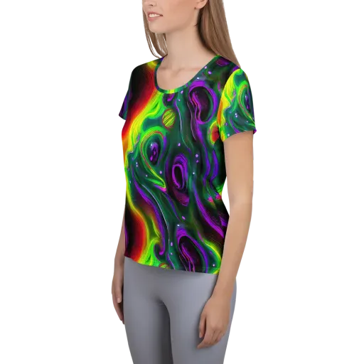 Ultraviolet Lava on a Women's Athletic T-Shirt