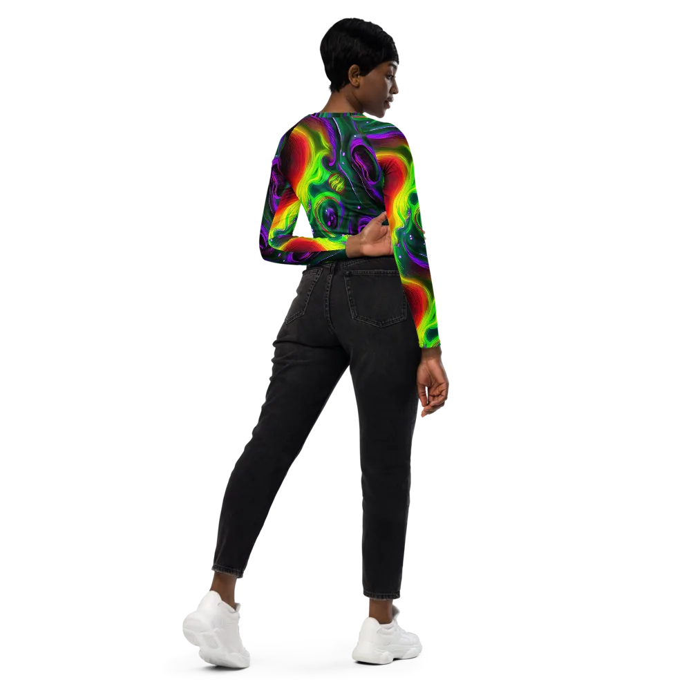 Ultraviolet Lava on Long Sleeve Crop Top — Right Back