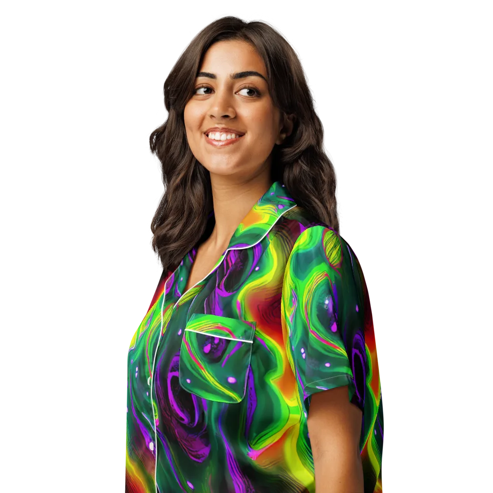 Ultraviolet Lava on Women's Short Sleeve Pajama Top — Left Front