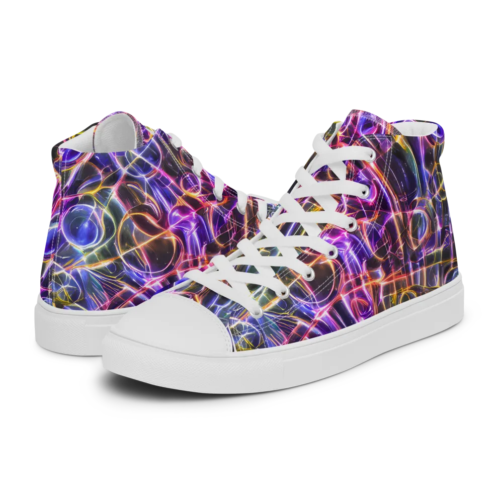 Violet Static on Men's High Top Canvas Shoes — Left