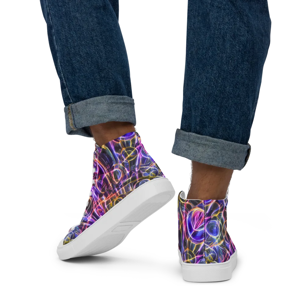 Violet Static on Men's High Top Canvas Shoes — Back