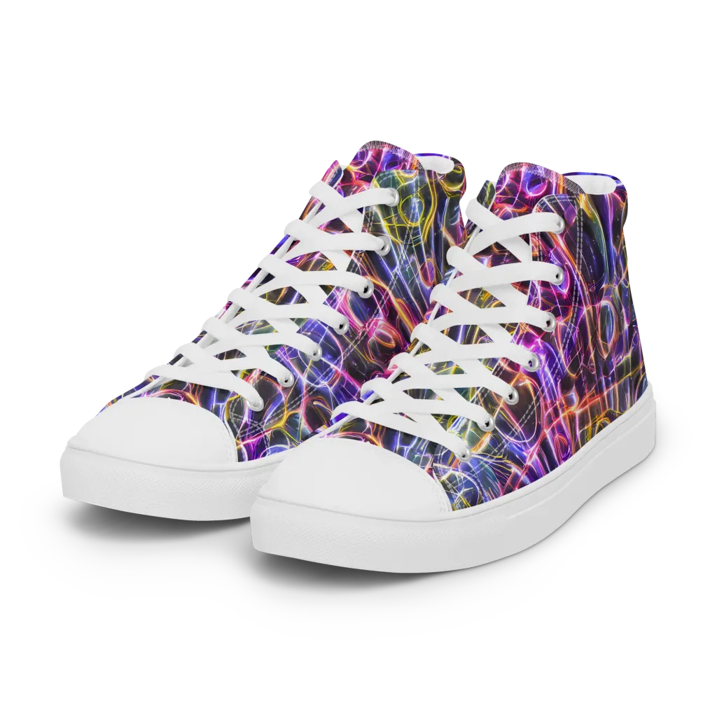 Violet Static on Women's High Top Canvas Shoes — Left Front