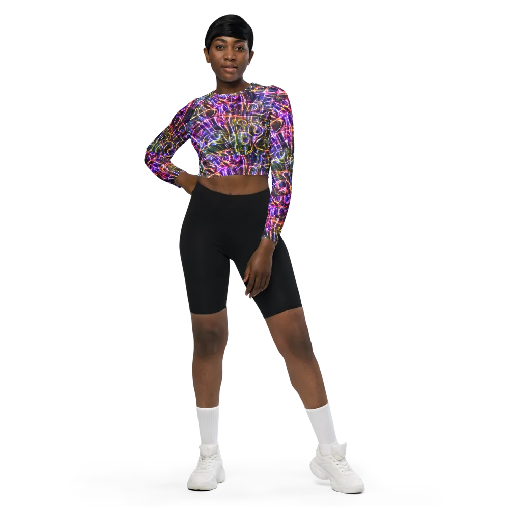 Violet Static on Long Sleeve Crop Top — Front