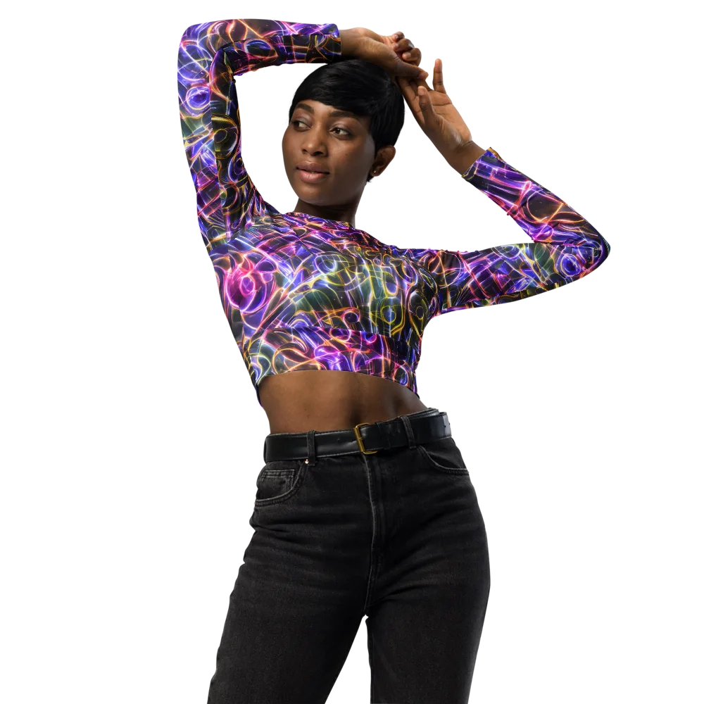 Violet Static on Long Sleeve Crop Top — Front