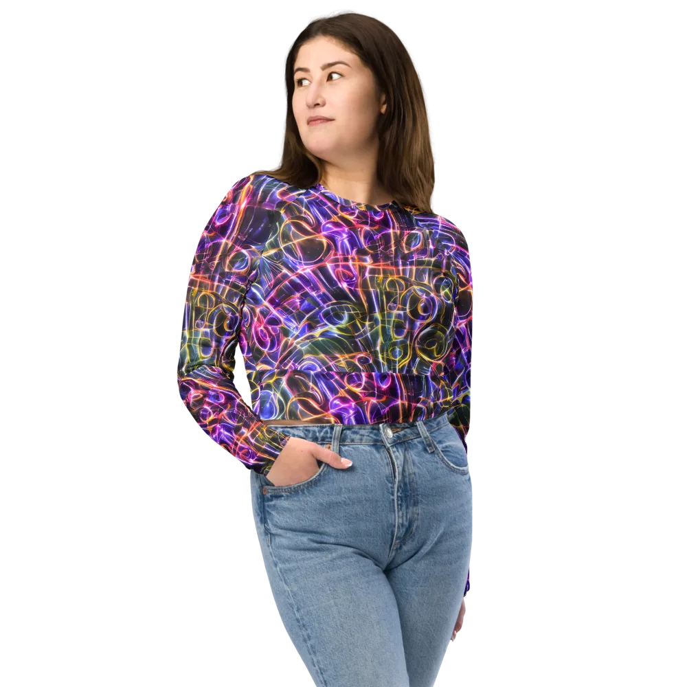 Violet Static on Long Sleeve Crop Top — Front