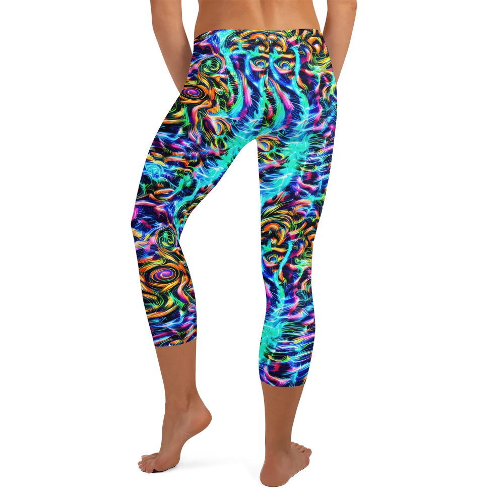 Fluorescent Torrent on Capri Leggings — Back