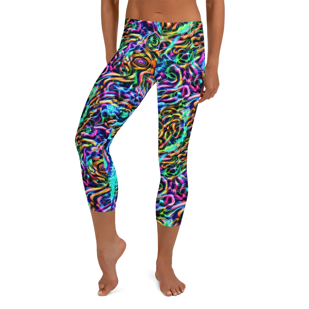 Fluorescent Torrent on Capri Leggings — Front