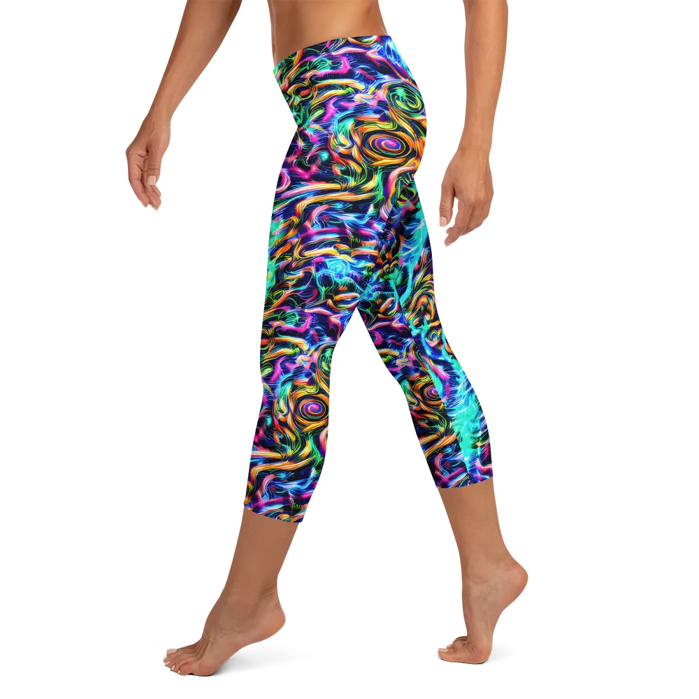 Fluorescent Torrent on Capri Leggings — Left