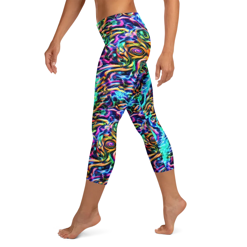 Fluorescent Torrent on Capri Leggings — Left