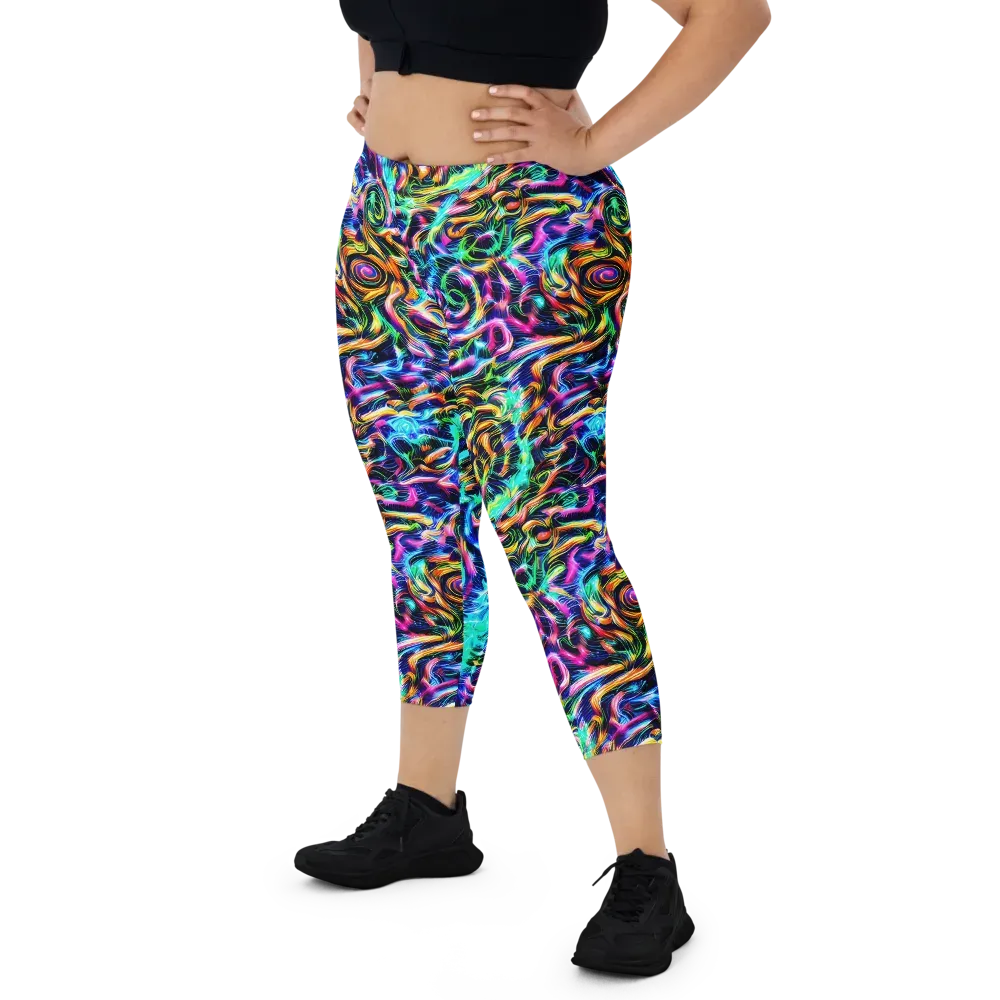Fluorescent Torrent on Capri Leggings — Front