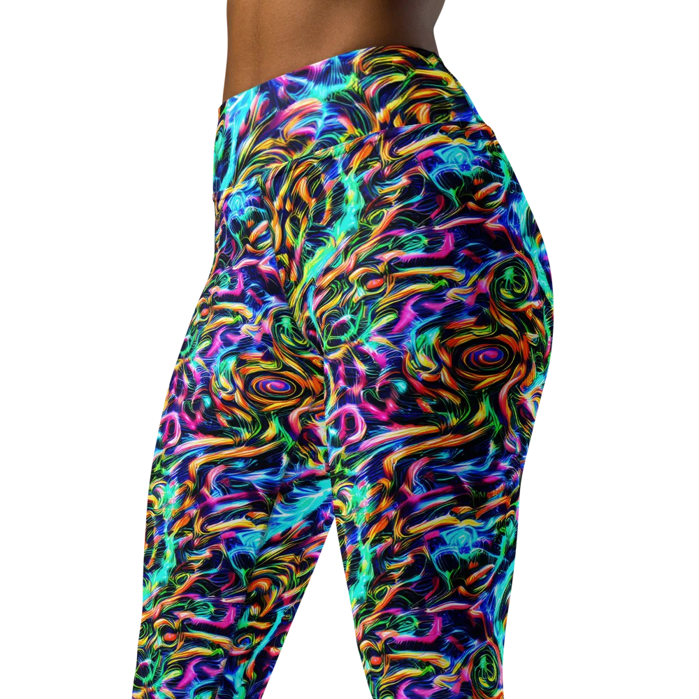 Fluorescent Torrent on Yoga Leggings — Left Front