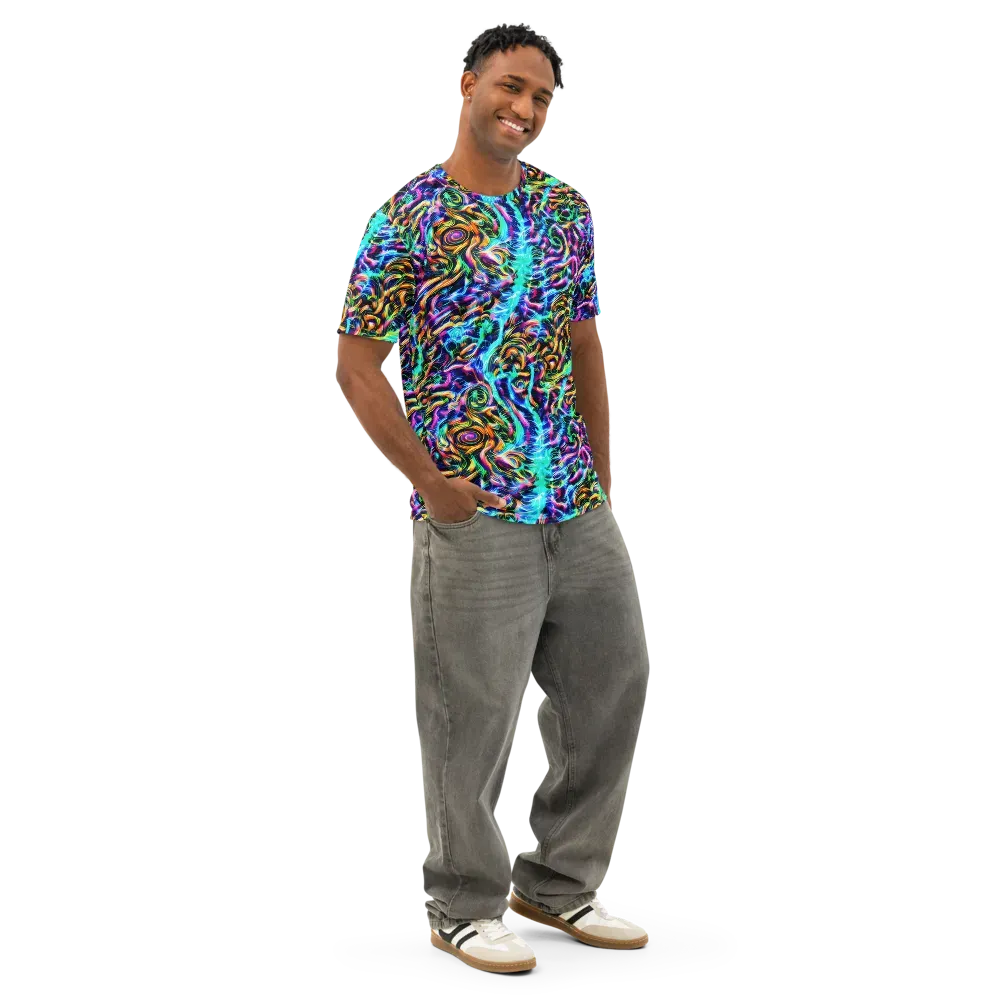 Fluorescent Torrent on Men's Cotton Crew Neck T-Shirt — Right Front