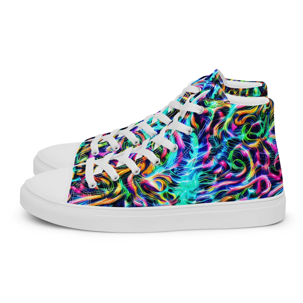 Fluorescent Torrent on Men's High Top Canvas Shoes — Left