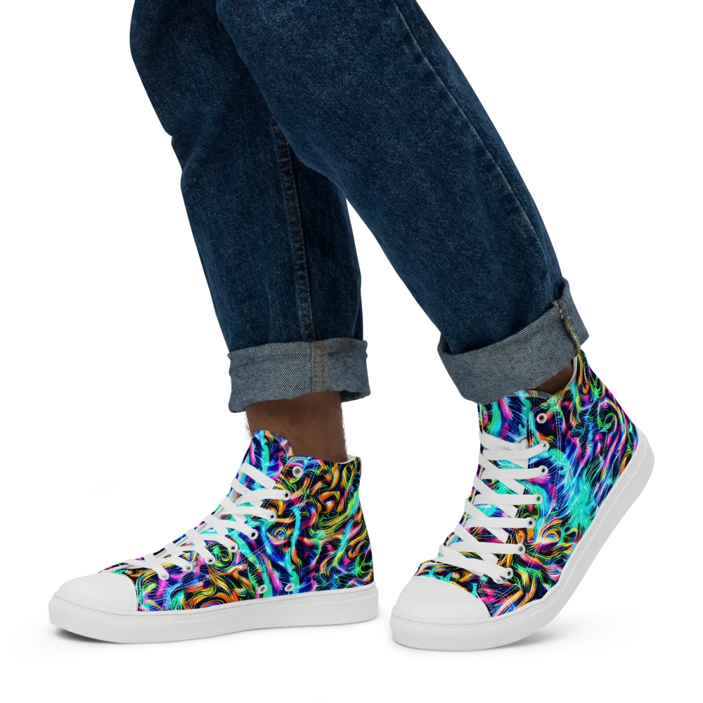Fluorescent Torrent on Men's High Top Canvas Shoes — Left
