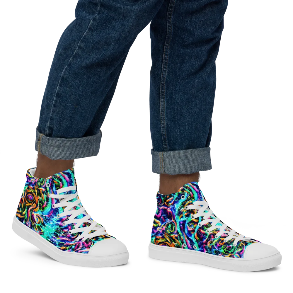 Fluorescent Torrent on Men's High Top Canvas Shoes — Right