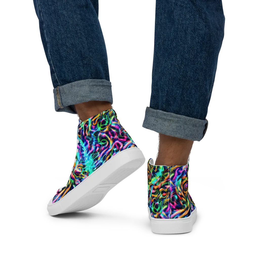 Fluorescent Torrent on Men's High Top Canvas Shoes — Back