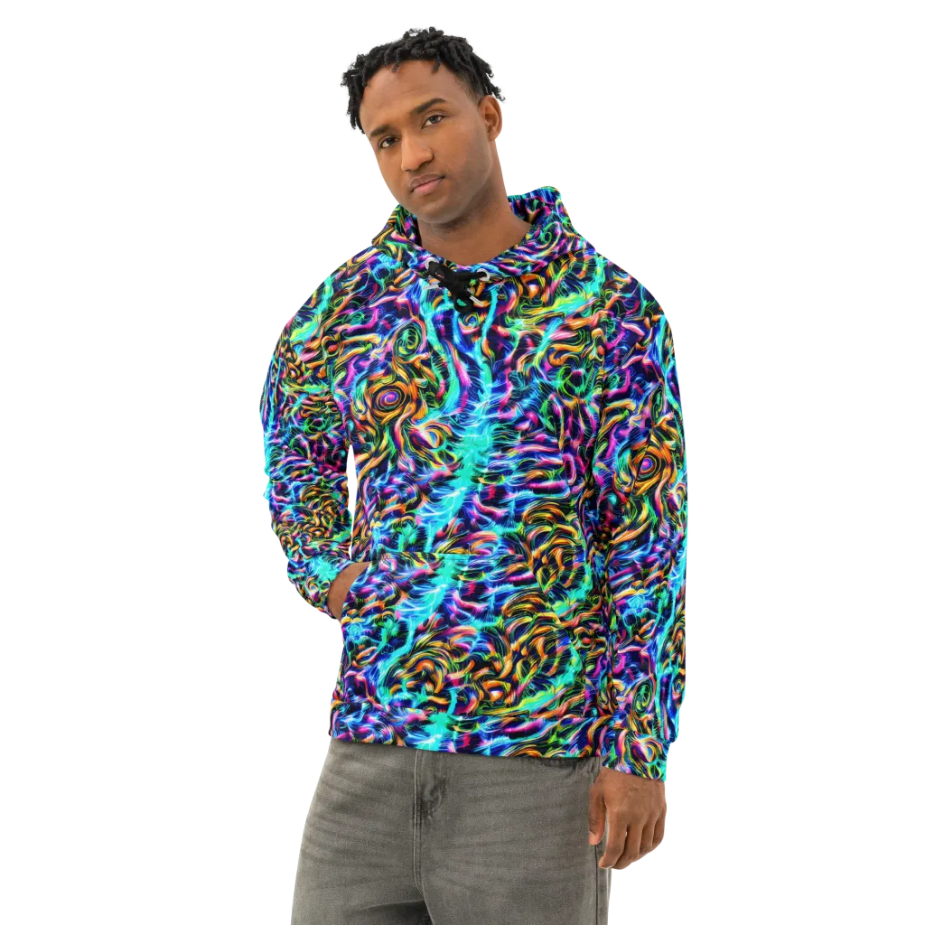 Fluorescent Torrent on Cotton Hoodie — Left Front