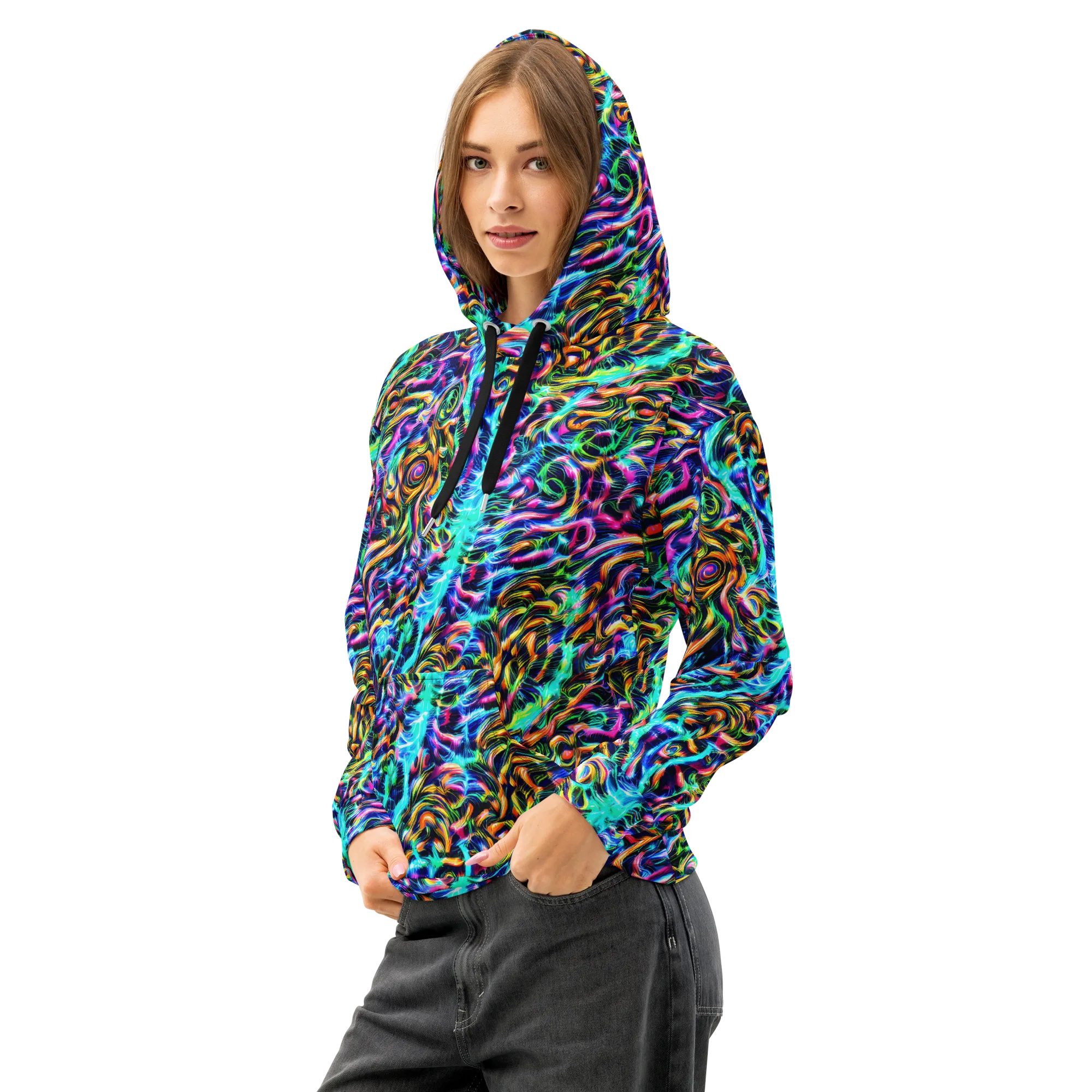 Fluorescent Torrent on Cotton Hoodie — Left Front