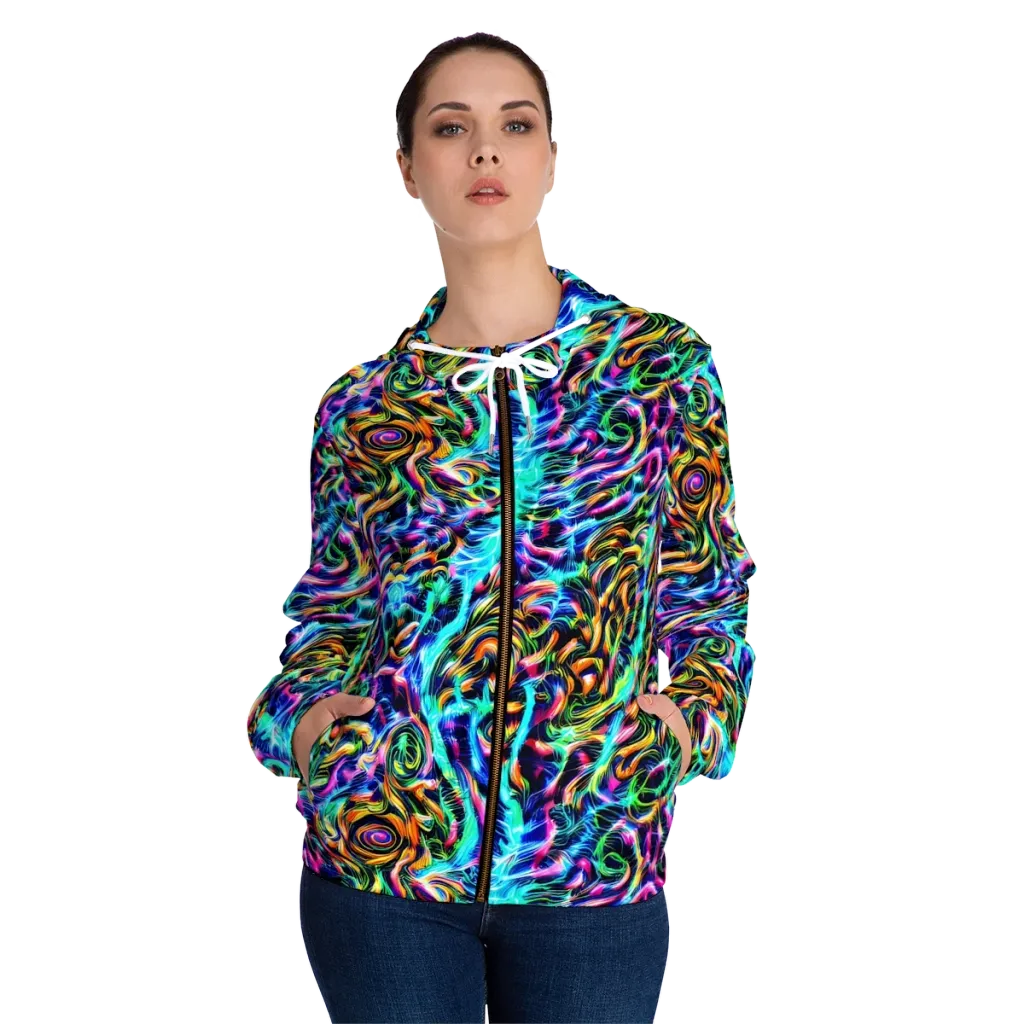 Fluorescent Torrent on Women's Full-Zip Hoodie — Front On Person