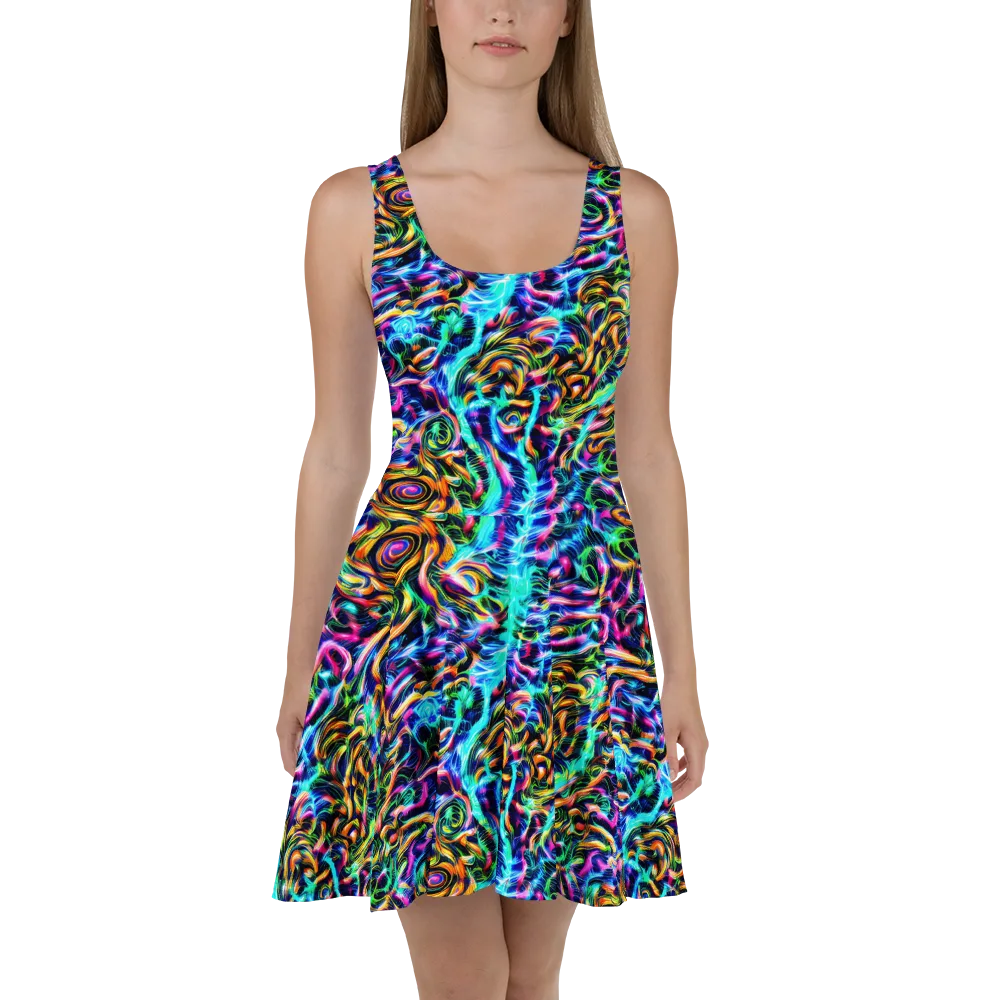 Fluorescent Torrent on Skater Dress — Front
