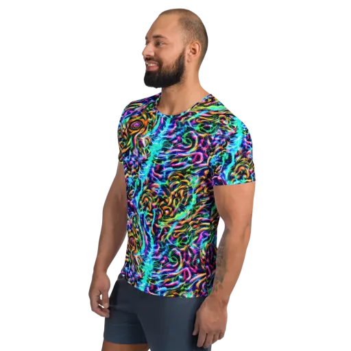Fluorescent Torrent on a Men's Athletic T-Shirt