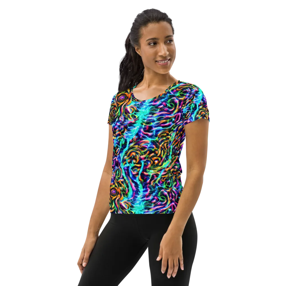Fluorescent Torrent on Women's Athletic T-Shirt — Left