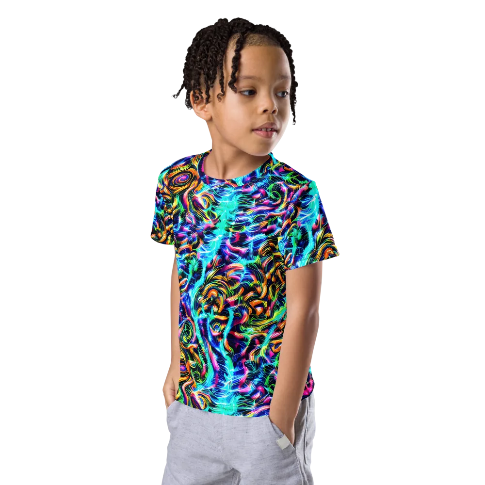 Fluorescent Torrent on Kids Crew Neck T-Shirt — Left Front