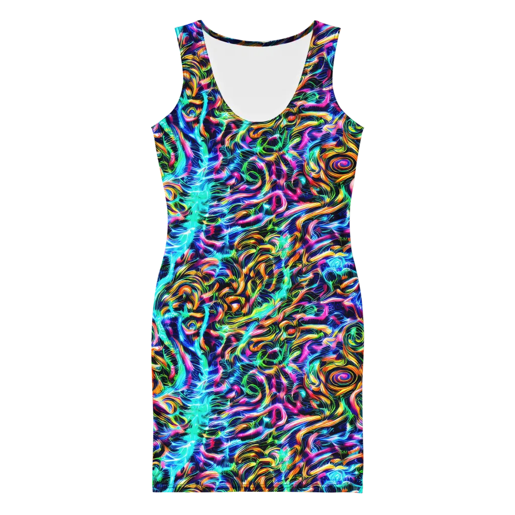 Fluorescent Torrent on Bodycon Dress — Front