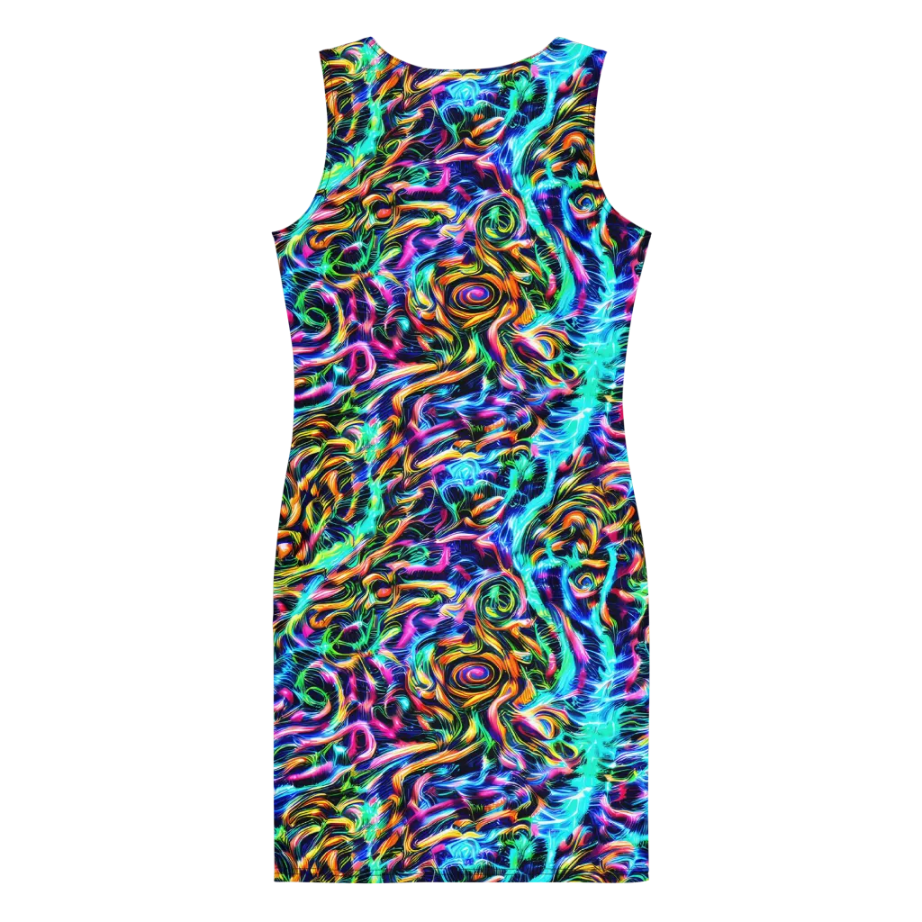 Fluorescent Torrent on Bodycon Dress — Back