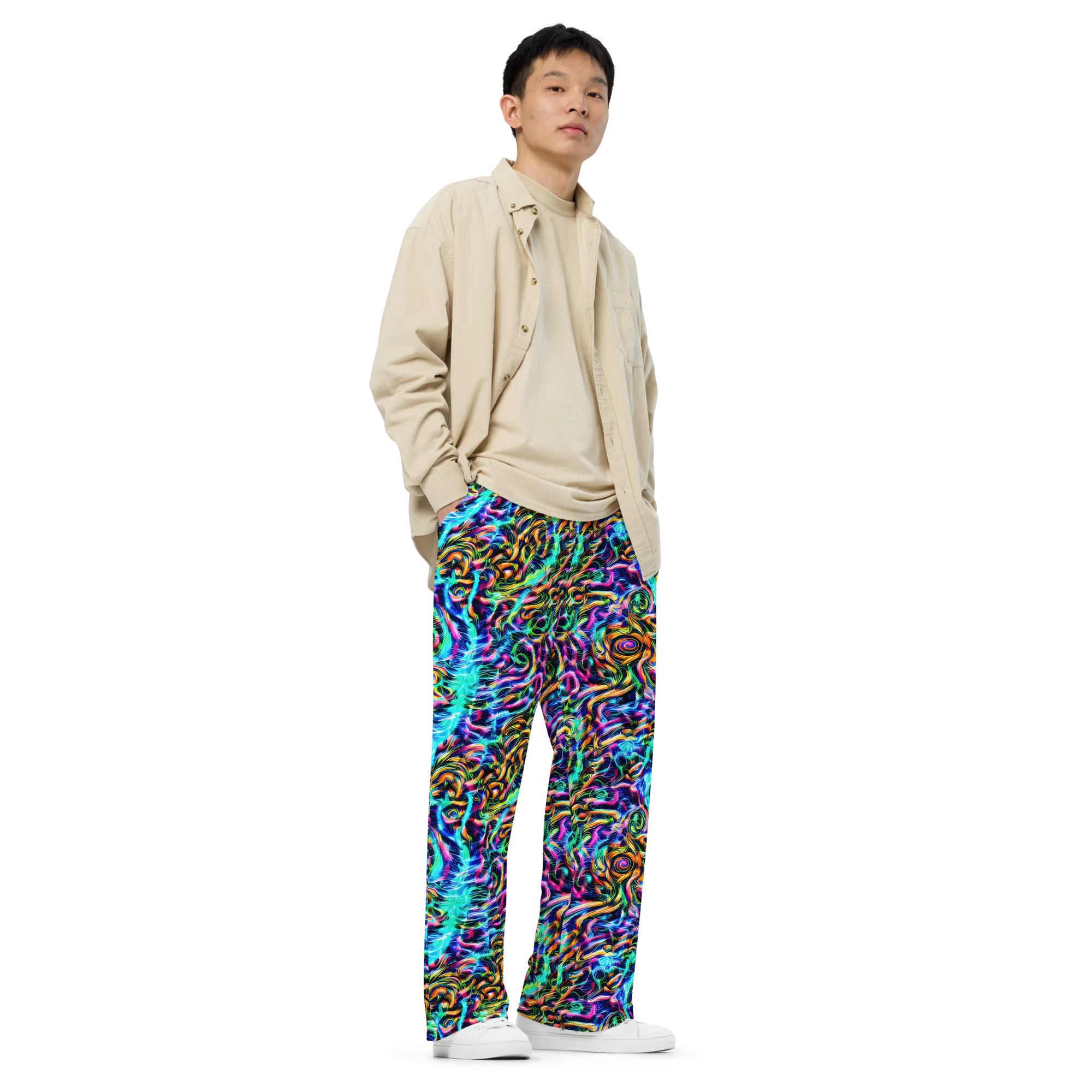 Fluorescent Torrent on Wide-Leg Pants — Right Front