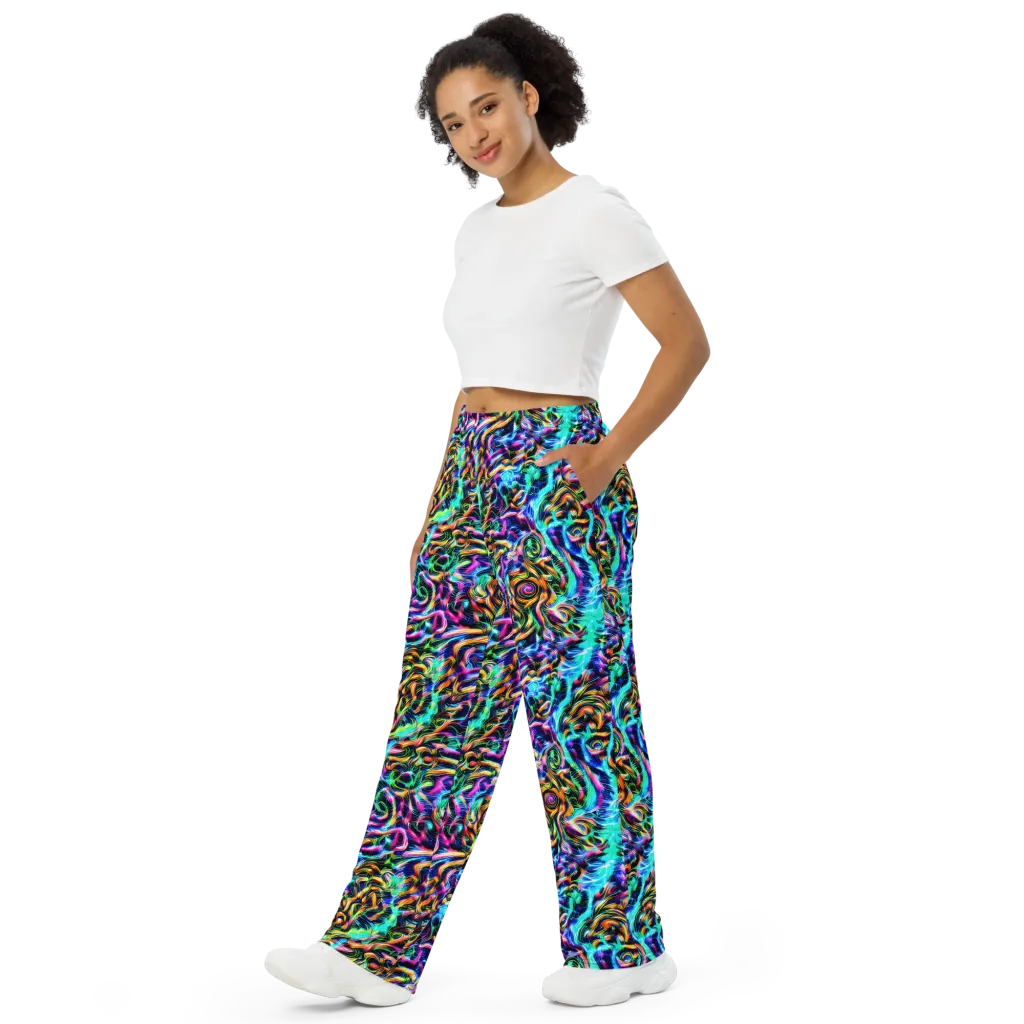 Fluorescent Torrent on Wide-Leg Pants — Left Front