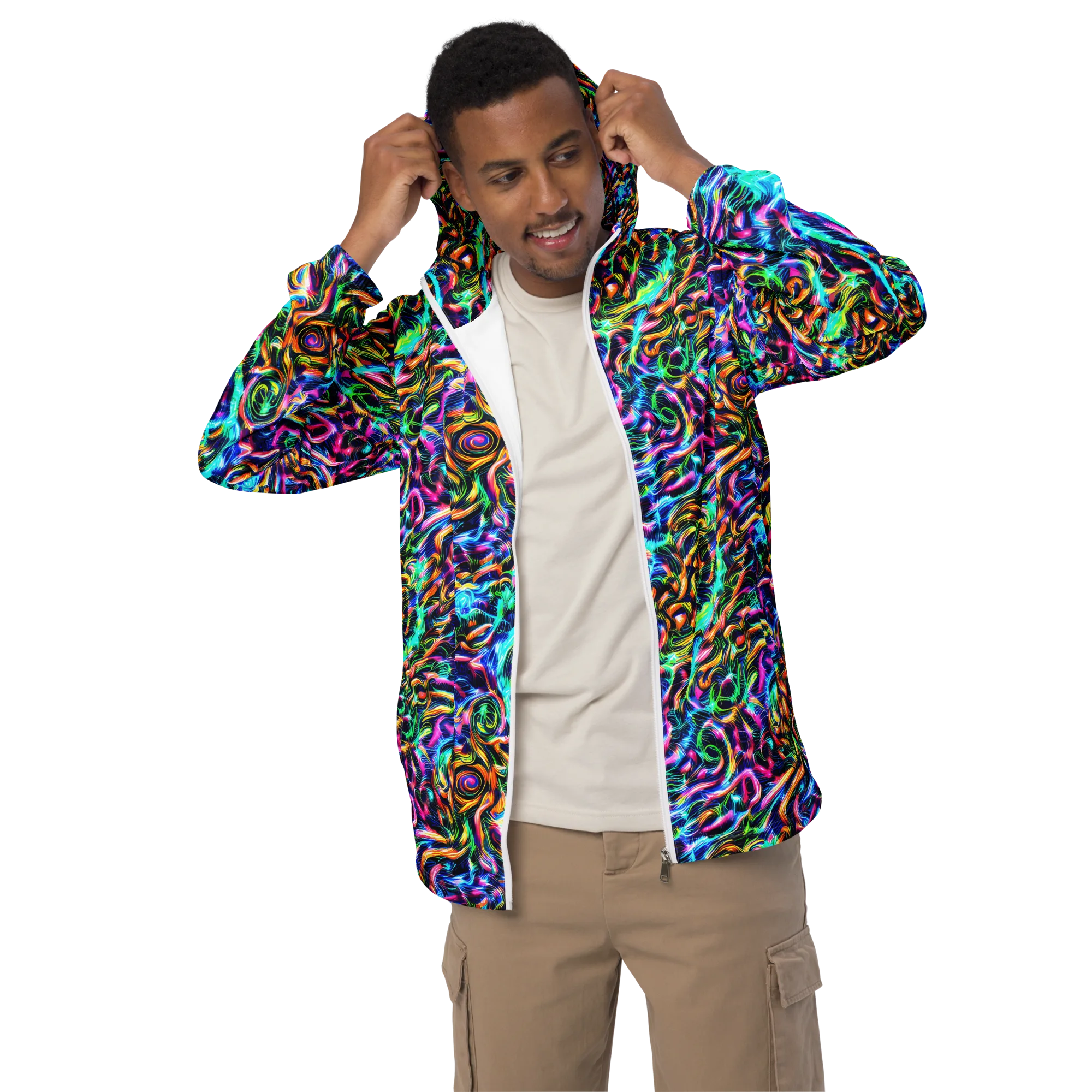 Fluorescent Torrent on Men's Windbreaker — Front