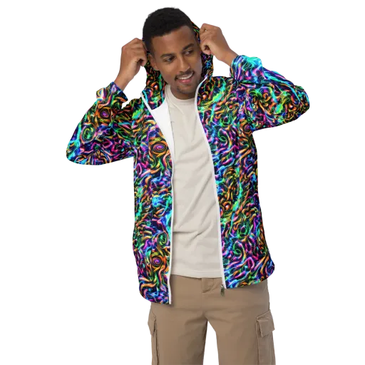 Fluorescent Torrent on a Men's Windbreaker