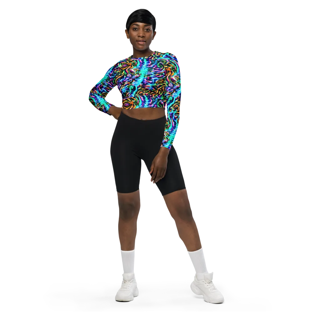 Fluorescent Torrent on Long Sleeve Crop Top — Front