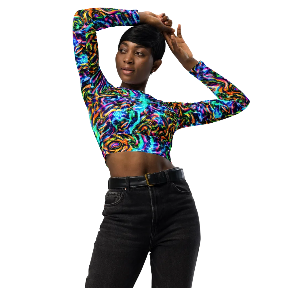 Fluorescent Torrent on Long Sleeve Crop Top — Front