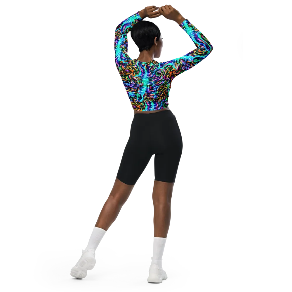 Fluorescent Torrent on Long Sleeve Crop Top — Back