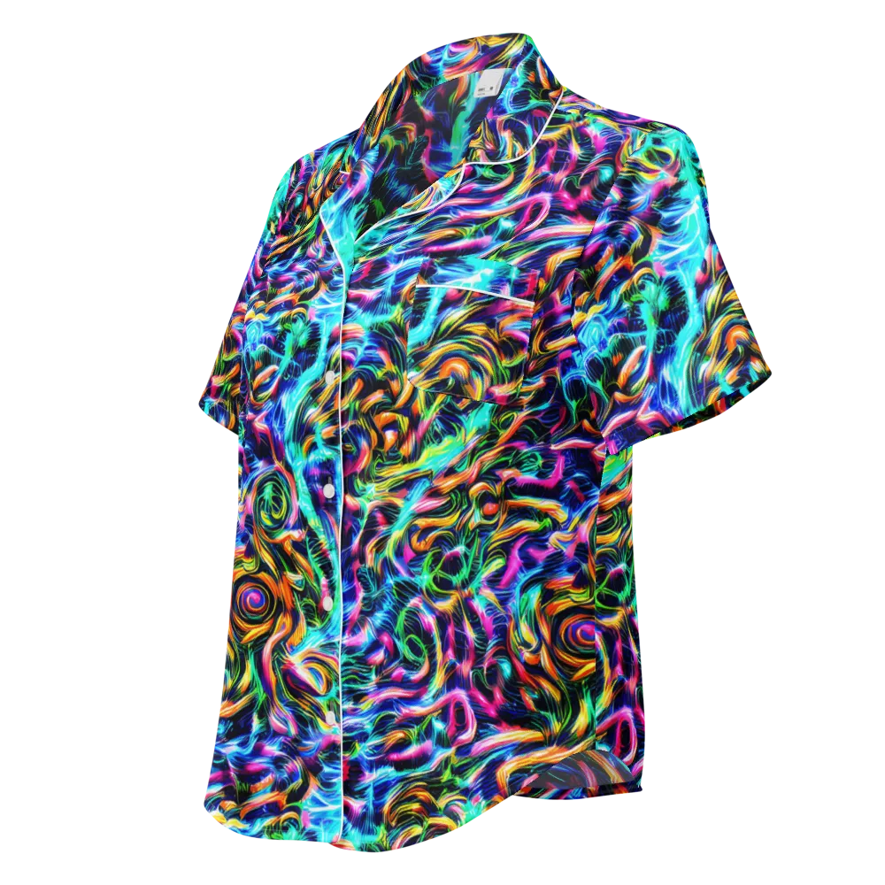Fluorescent Torrent on Women's Short Sleeve Pajama Top — Left Front