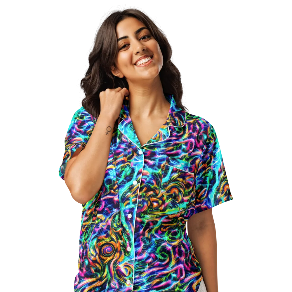 Fluorescent Torrent on Women's Short Sleeve Pajama Top — Front