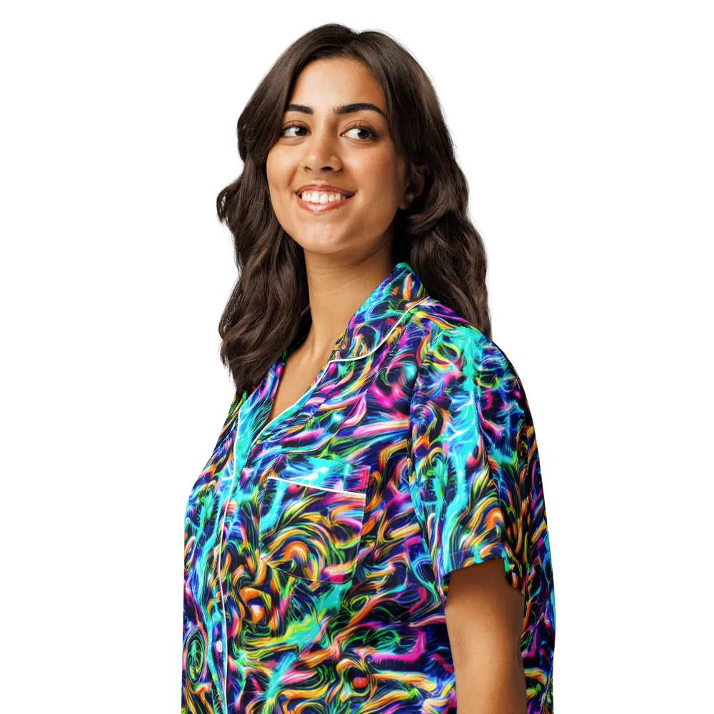 Fluorescent Torrent on Women's Short Sleeve Pajama Top — Left Front