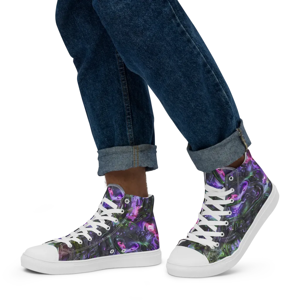 Nocturne Vortex on Men's High Top Canvas Shoes — Left