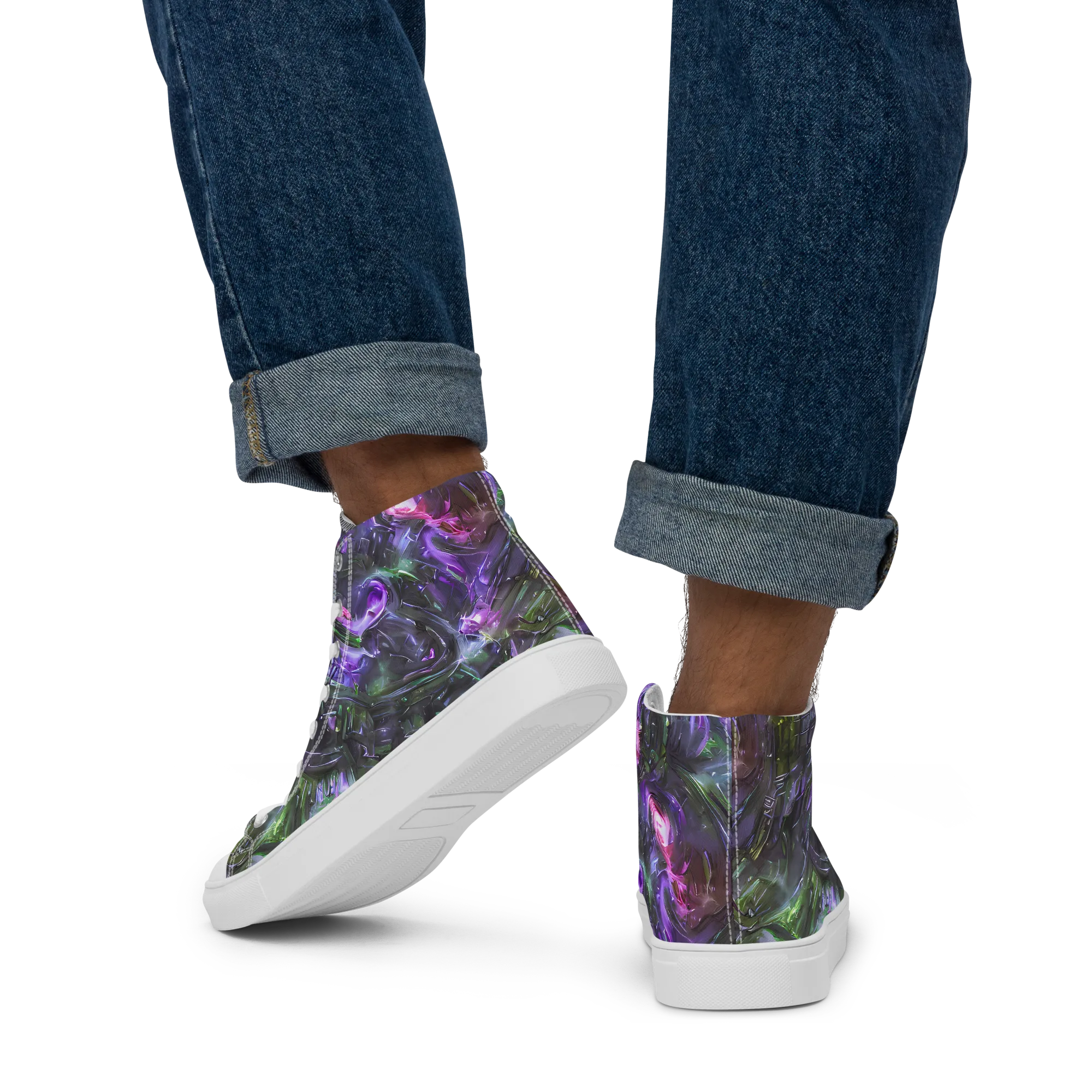 Nocturne Vortex on Men's High Top Canvas Shoes — Back