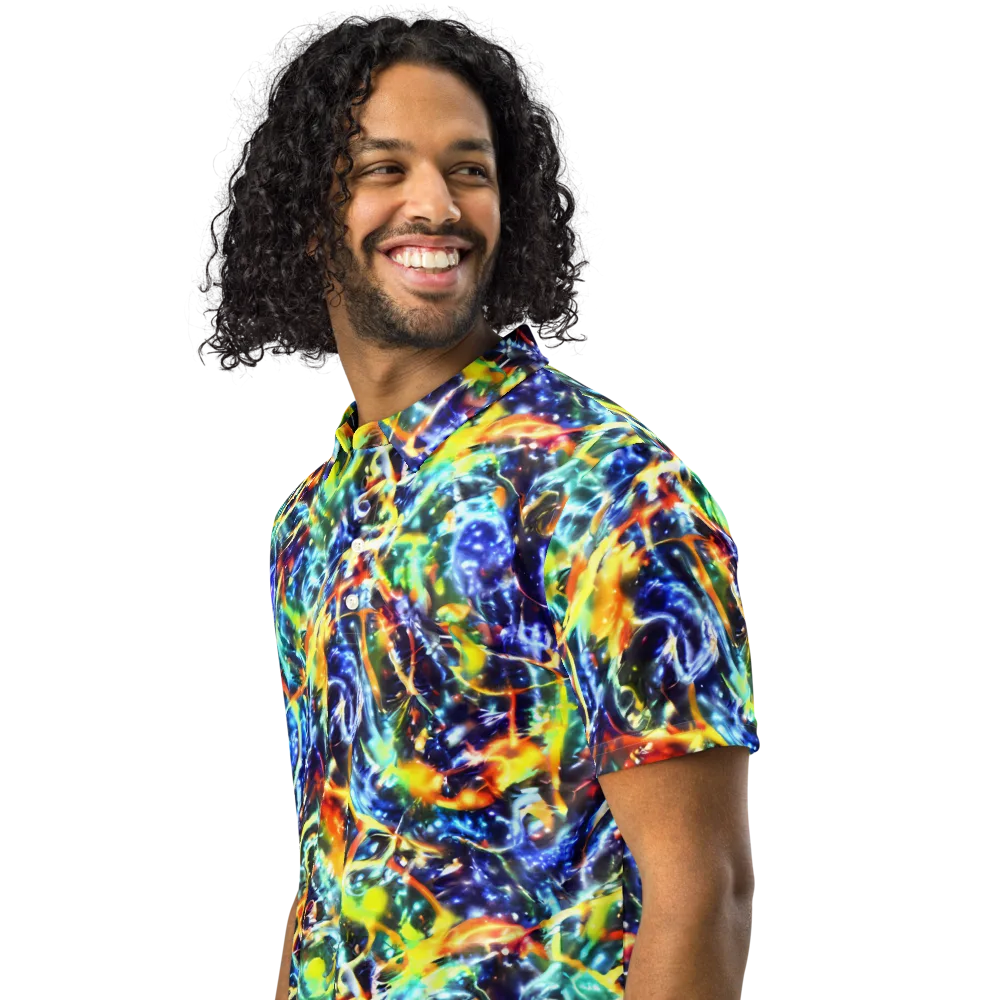 Atomic Lagoon on Men's Slim Fit Polo Shirt — Left Front
