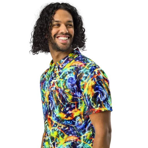 Atomic Lagoon on a Men's Slim Fit Polo Shirt