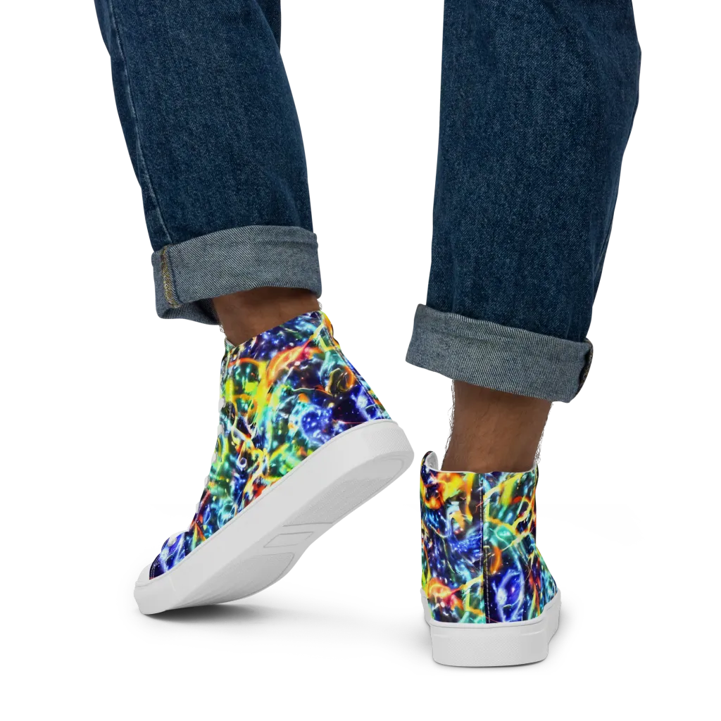 Atomic Lagoon on Men's High Top Canvas Shoes — Back